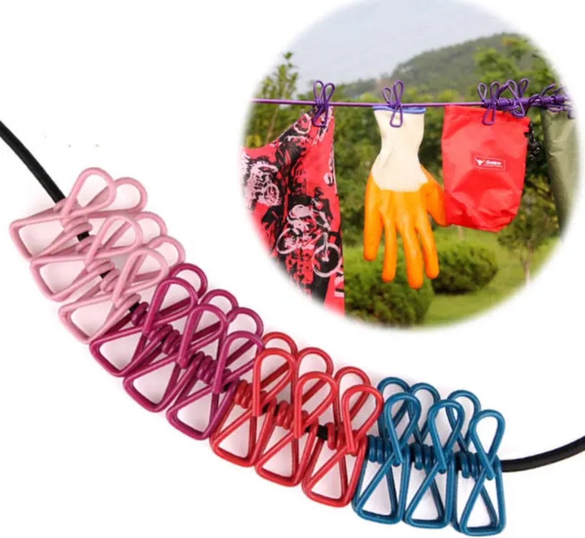  Corde à linge élastique avec 12 pinces – L’alliée parfaite des foyers marocains cet hiver !
