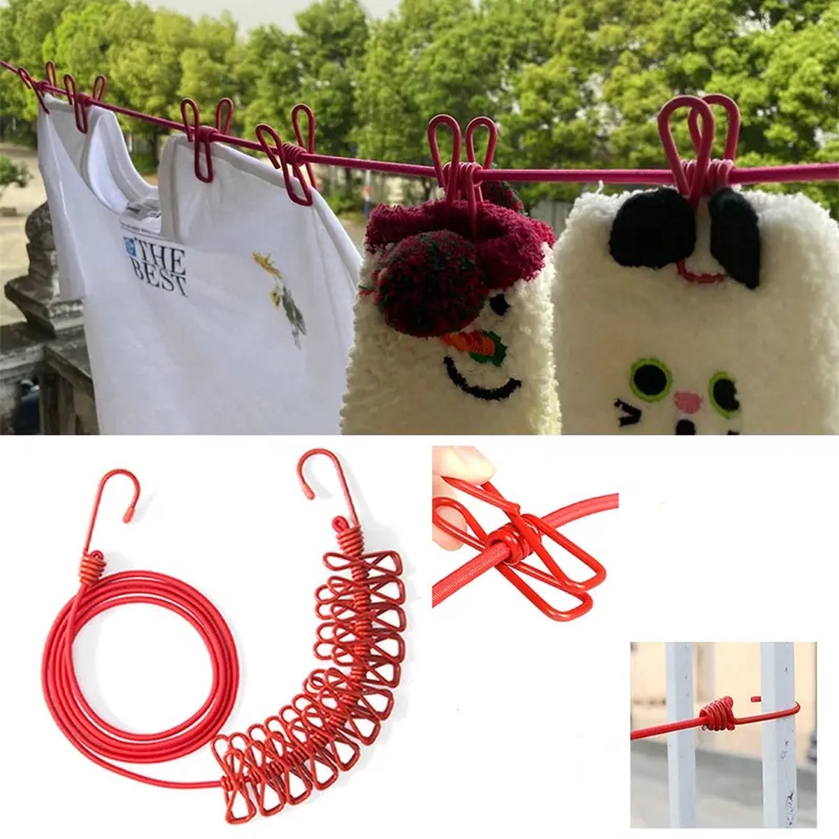  Corde à linge élastique avec 12 pinces – L’alliée parfaite des foyers marocains cet hiver !