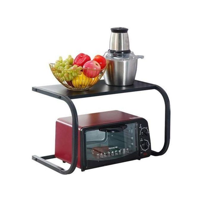 Support 2 niveaux pour four & micro-ondes – étagère de comptoir en métal robuste avec espace en L (noir)