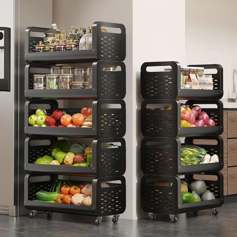 Chariot de rangement cuisine à roulettes – 5 niveaux pour fruits et légumes