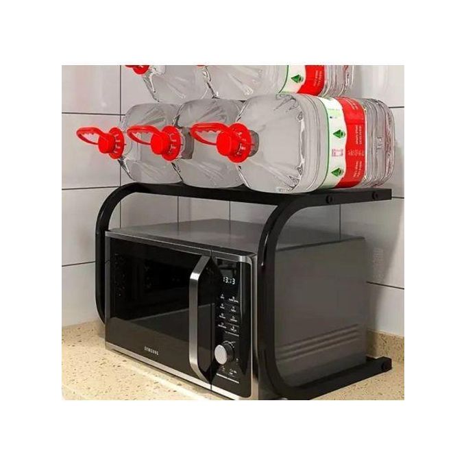 Support 2 niveaux pour four & micro-ondes – étagère de comptoir en métal robuste avec espace en L (noir)