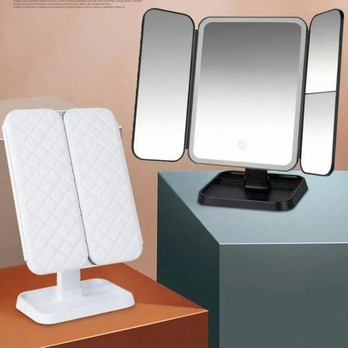 Miroir de maquillage trifold LED – Éclat & précision à chaque plan