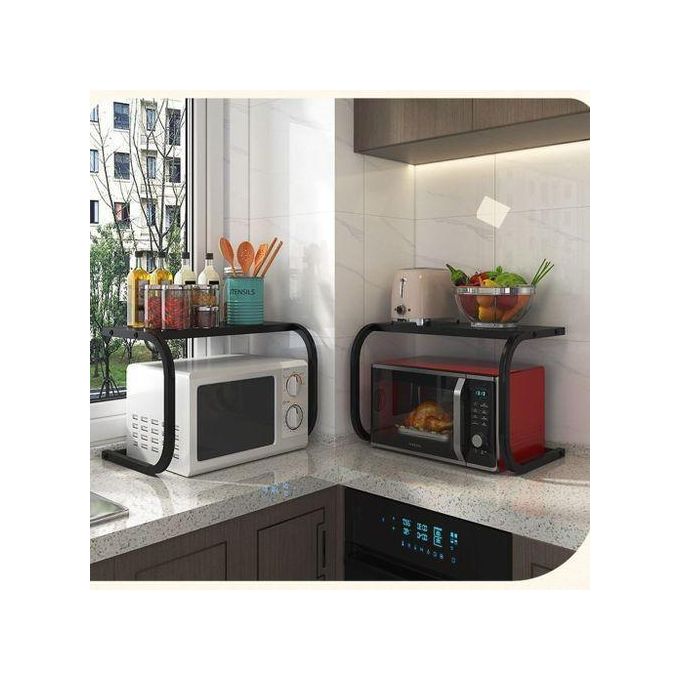 Support 2 niveaux pour four & micro-ondes – étagère de comptoir en métal robuste avec espace en L (noir)