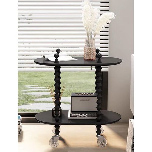Table Basse Vintage Mobile en Bois Dur avec Rangement à Deux Niveaux