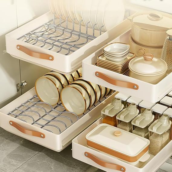 Organisateur de placard coulissant en inox – Égouttoir pratique et gain de place