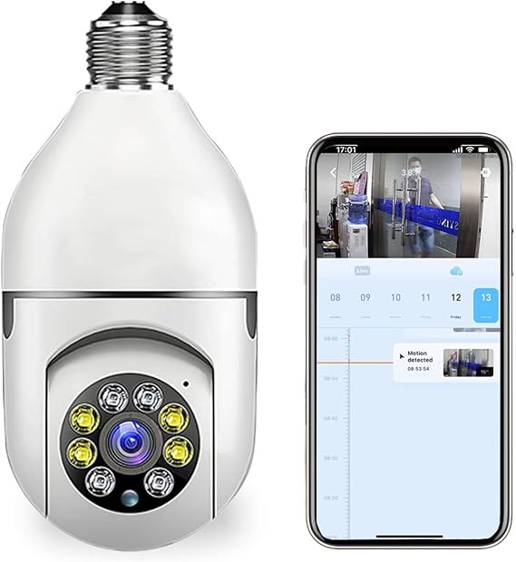 Caméra Ampoule WiFi 360° HD Motorisée – Vision Nocturne & Audio Bidirectionnel