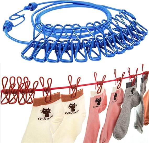  Corde à linge élastique avec 12 pinces – L’alliée parfaite des foyers marocains cet hiver !