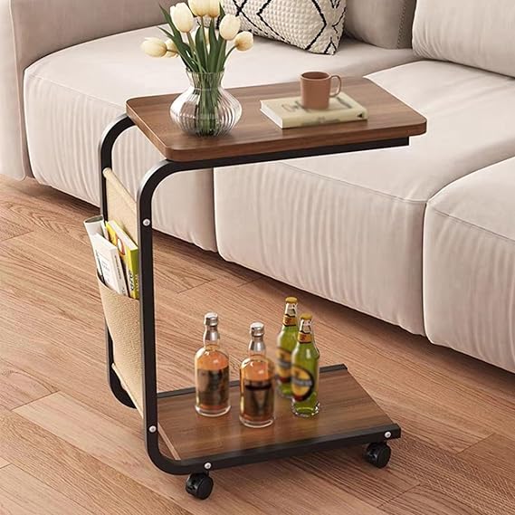 Table d’appoint en forme de C – Élégance, praticité et rangement intégré