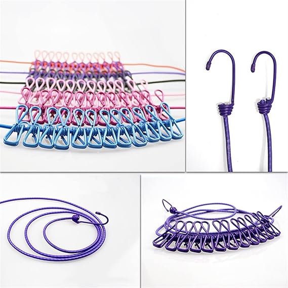  Corde à linge élastique avec 12 pinces – L’alliée parfaite des foyers marocains cet hiver !