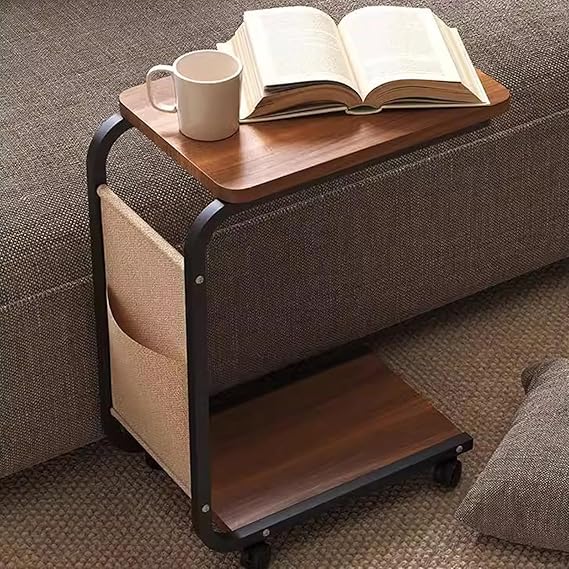 Table d’appoint en forme de C – Élégance, praticité et rangement intégré
