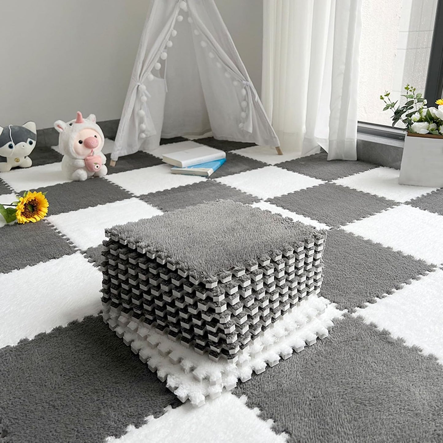 Tapis en Mousse Douce à Dalles Emboîtables – Élégance et Confort Modulables