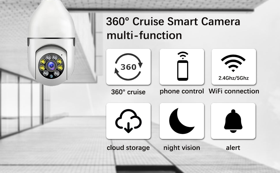 Caméra Ampoule WiFi 360° HD Motorisée – Vision Nocturne & Audio Bidirectionnel