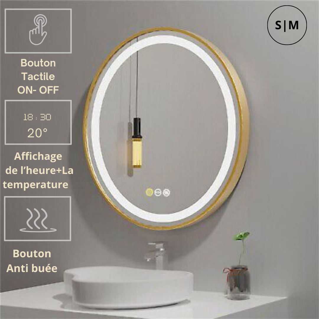 miroir rond doré intelligent