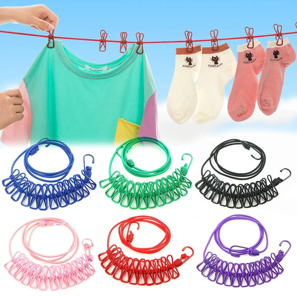  Corde à linge élastique avec 12 pinces – L’alliée parfaite des foyers marocains cet hiver !