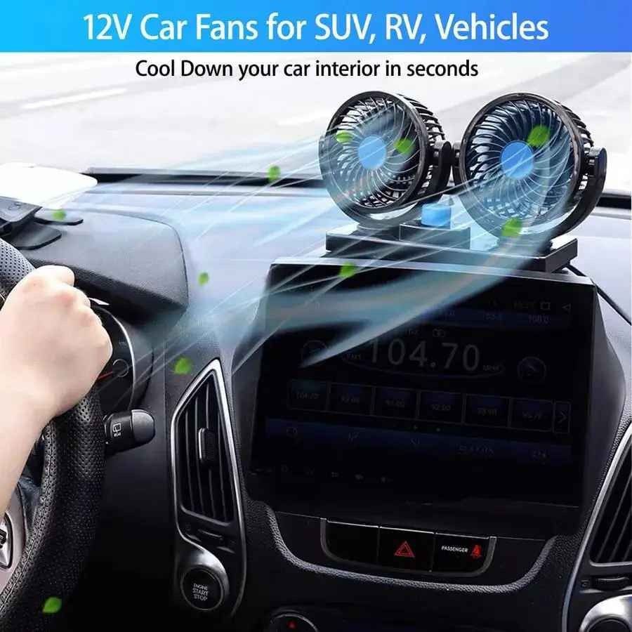 Ventilateur de Voiture Double Tête 360° – Refroidissement Puissant et Silencieux 12V/24V