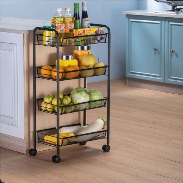 Chariot de rangement multifonction à 4 étagères avec roues pivotantes