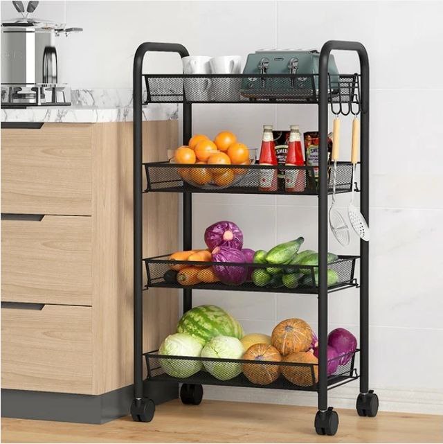 Chariot de rangement multifonction à 4 étagères avec roues pivotantes