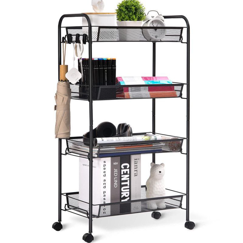 Chariot de rangement multifonction à 4 étagères avec roues pivotantes