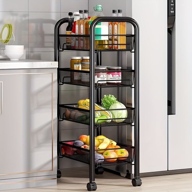 Chariot de rangement multifonction à 4 étagères avec roues pivotantes