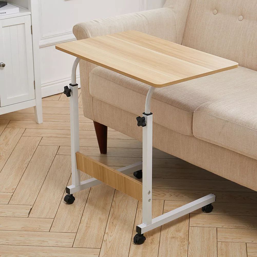 Table d’ordinateur mobile et réglable – Bureau multifonction sur roulettes pour lit, canapé ou bureau