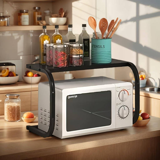 Support 2 niveaux pour four & micro-ondes – étagère de comptoir en métal robuste avec espace en L (noir)