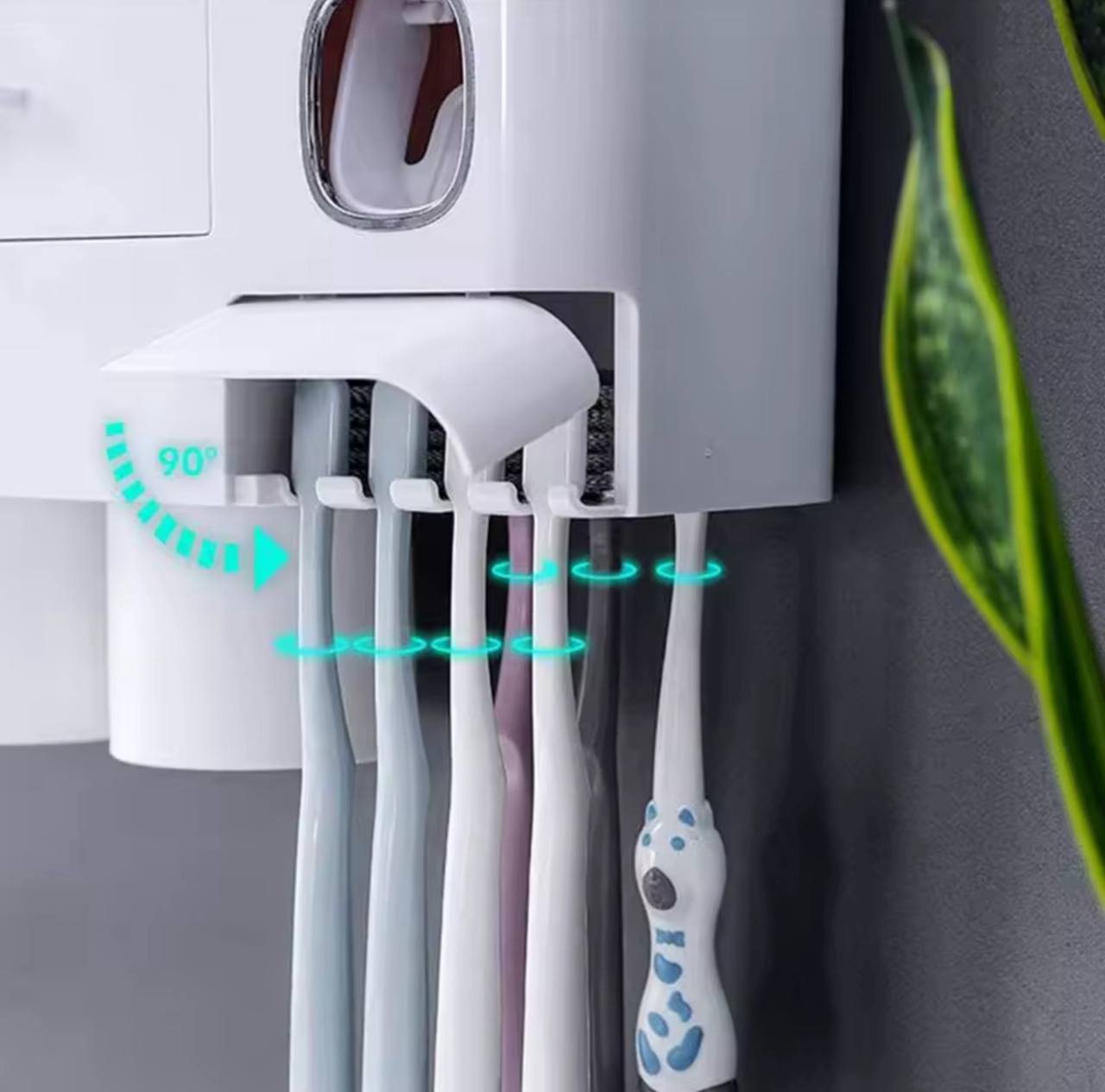 Porte-brosses à dents mural familial avec rangement et distributeur de dentifrice