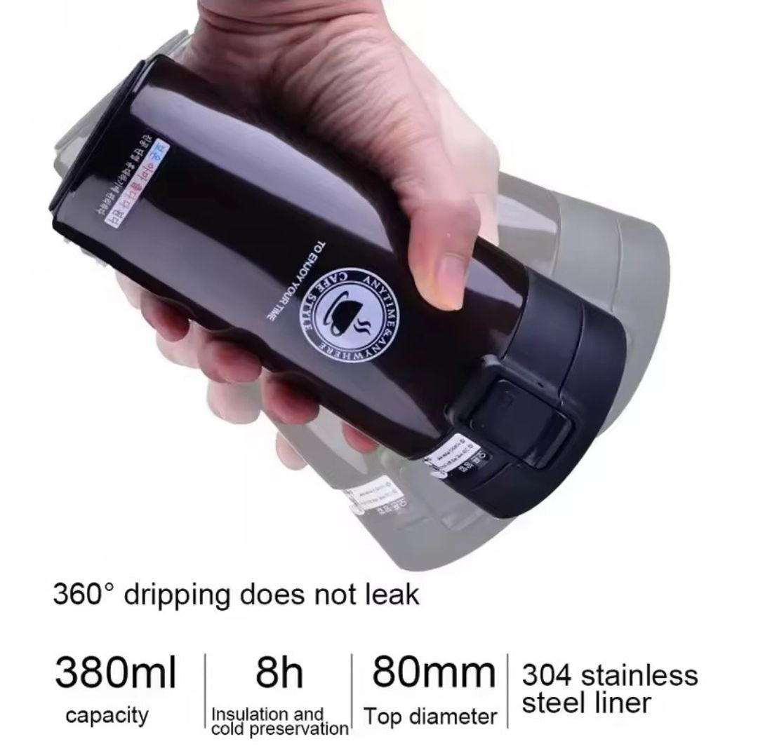 Mug Isotherme 380 ml Étanche en Acier Inoxydable – Thermos Portable pour Café, Thé et Voyages