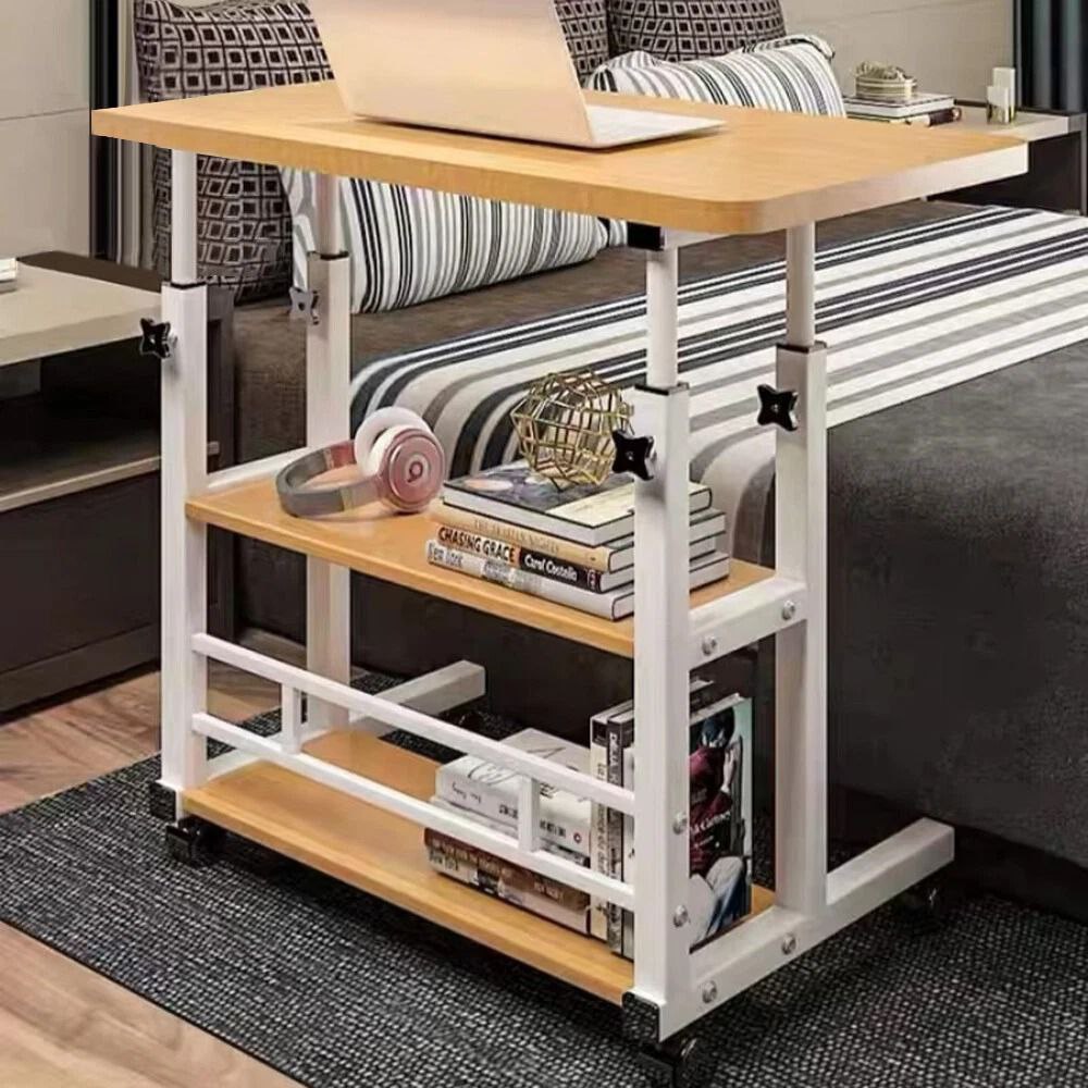 Table d’Ordinateur Mobile 3 Niveaux – Bureau Compact avec Roulettes pour Lit & Canapé