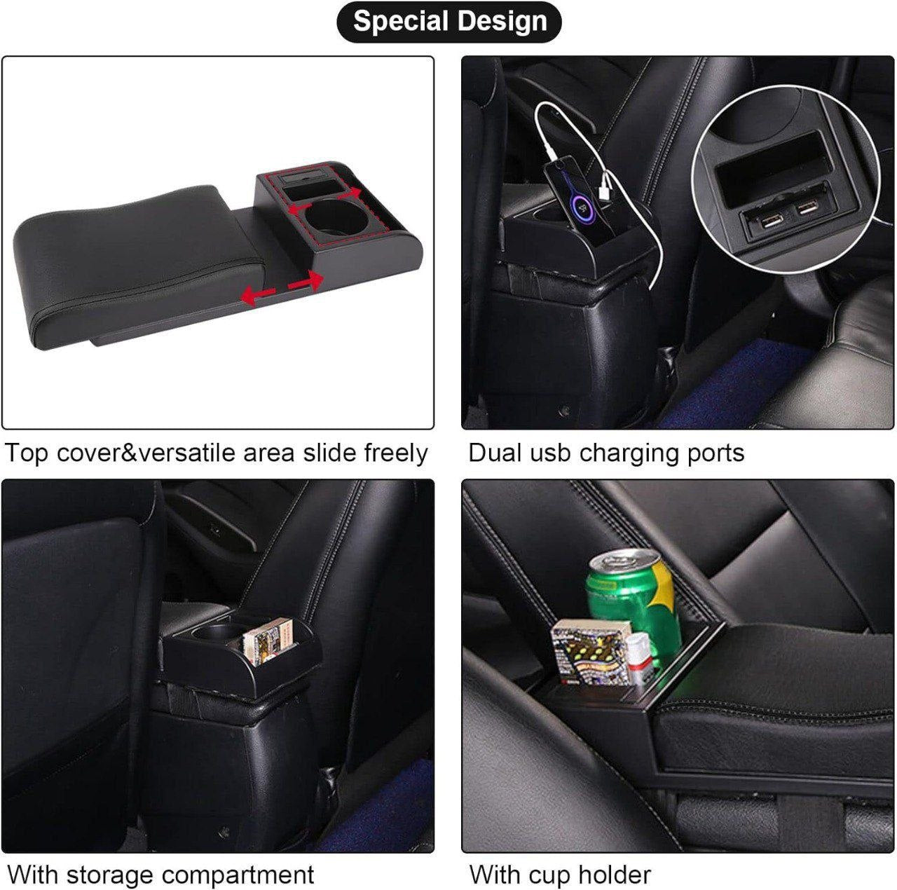 Accoudoir Voiture Confort avec Rangement et Charge USB