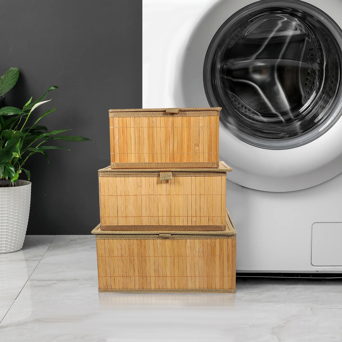 Lot de 3 Boîtes de Rangement en Bambou avec Couvercles – Organisation & Déco Naturelle