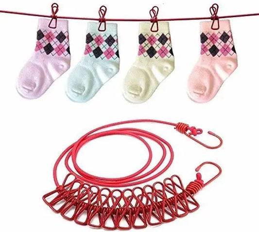  Corde à linge élastique avec 12 pinces – L’alliée parfaite des foyers marocains cet hiver !
