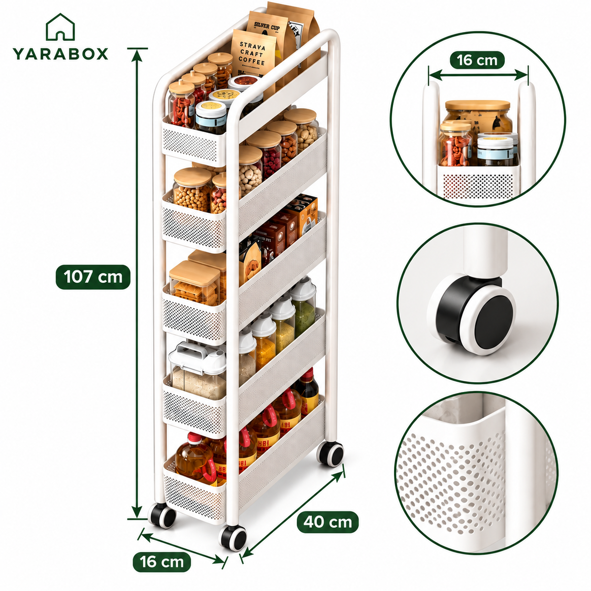 Organisateur de Cuisine Étroit à Roulettes – Gain de Place