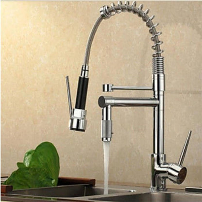 Mitigeur de cuisine professionnel en acier inoxydable avec double bec flexible