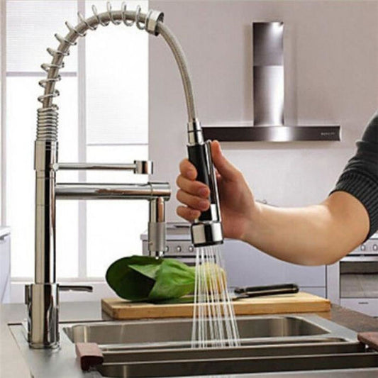 Mitigeur de cuisine professionnel en acier inoxydable avec double bec flexible