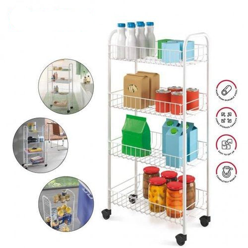 Chariot Rangement Metaltex Pisa x YaraBox - 4 Niveaux Roulettes - 41x23x84cm Blanc