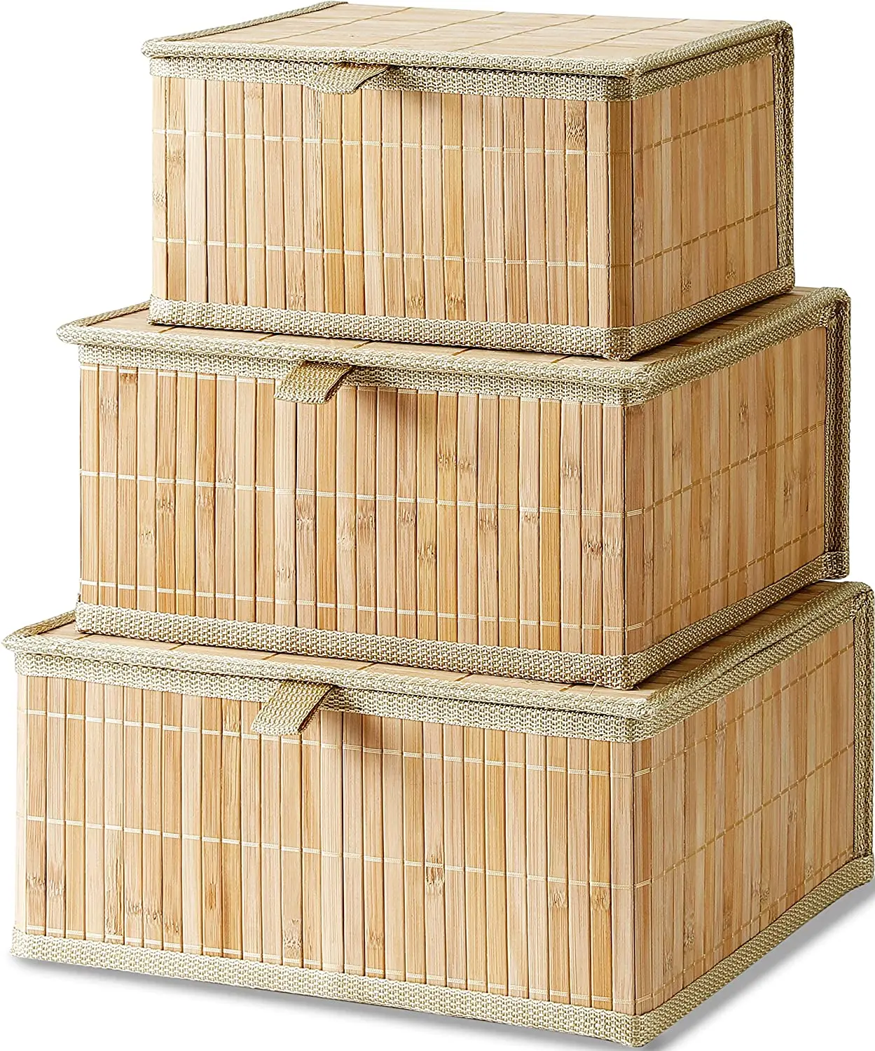 Lot de 3 Boîtes de Rangement en Bambou avec Couvercles – Organisation & Déco Naturelle