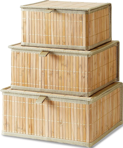 Lot de 3 Boîtes de Rangement en Bambou avec Couvercles – Organisation & Déco Naturelle