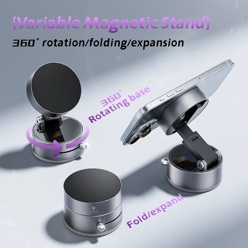 Support de Téléphone Magnétique Rotatif 360° pour Voiture avec Ventouse Puissante - Compatible avec Tous les Smartphones