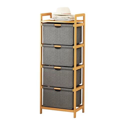 Étagère en Bambou Randy Travis avec Sacs de Rangement – Organisation Élégante pour la Maison