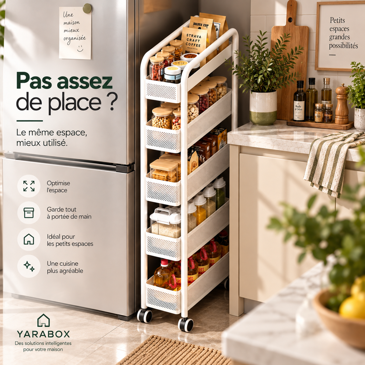 Organisateur de Cuisine Étroit à Roulettes – Gain de Place