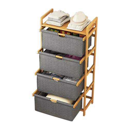 Étagère en Bambou Randy Travis avec Sacs de Rangement – Organisation Élégante pour la Maison