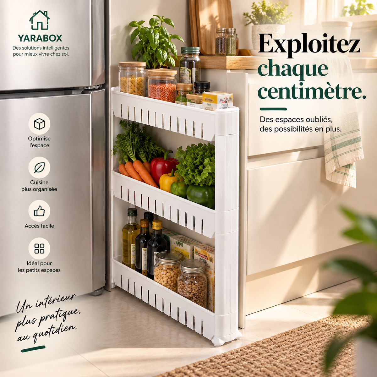 Étagère de Rangement 3 Niveaux – Gain de Place