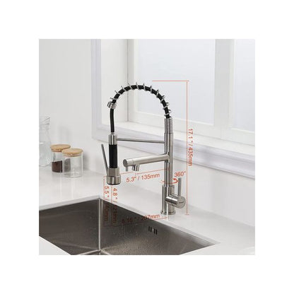 Mitigeur de cuisine professionnel en acier inoxydable avec double bec flexible