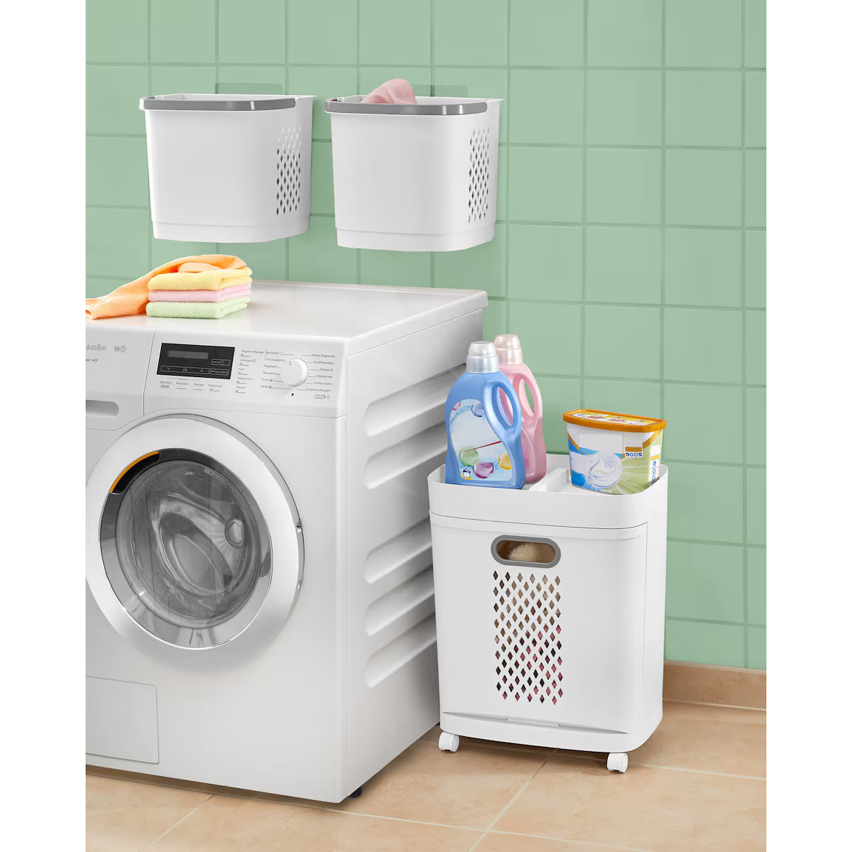 Panier à Linge 3 en 1 à Roulettes – 3 Bacs + Étagère (PP)