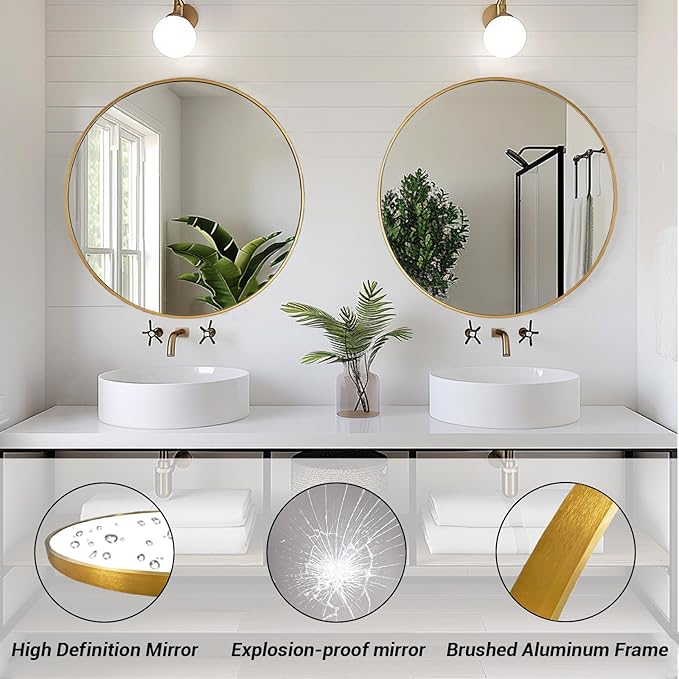 miroir rond doré intelligent