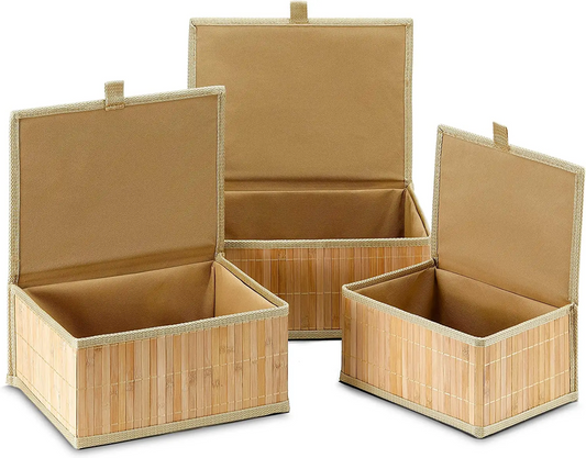 Lot de 3 Boîtes de Rangement en Bambou avec Couvercles – Organisation & Déco Naturelle