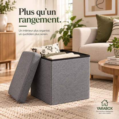 Pouf Coffre de Rangement Pliable – Gris