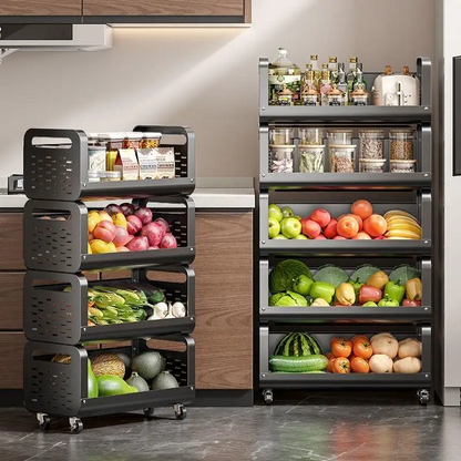 Chariot de rangement cuisine à roulettes – 5 niveaux pour fruits et légumes