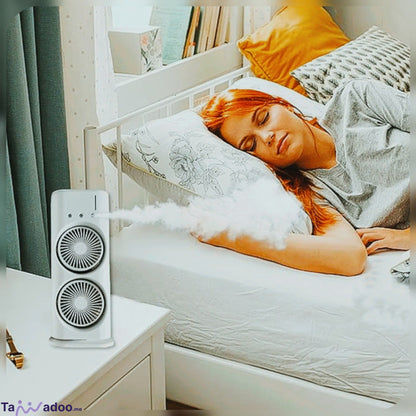 Ventilateur Électrique Double Tête avec Brumisation – Refroidissement Puissant et Silencieux