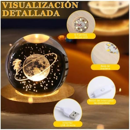 Boule de Cristal 3D Éclatante - Lampe de Table Unique